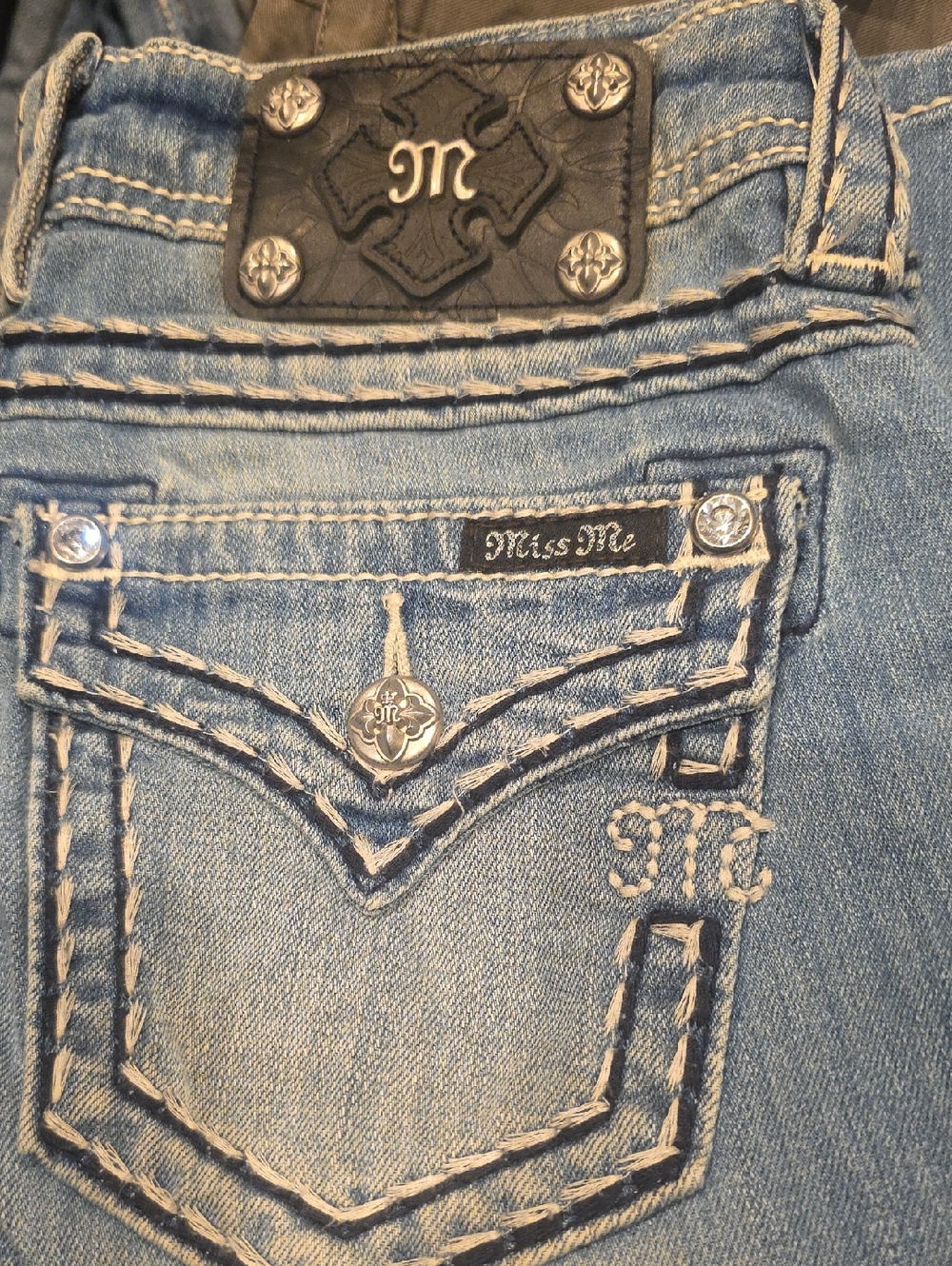 Miss Me Light Blue Boot Cut Jeans with Embroidered Pocket & Studs